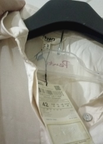 Bej saten Kadın Gömlek Uzun Kollu - Görsel 3