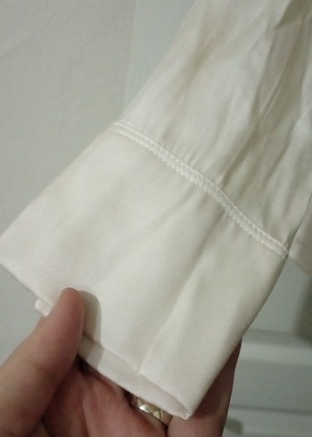 Bej saten Kadın Gömlek Uzun Kollu - Görsel 4