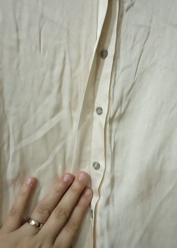 Bej saten Kadın Gömlek Uzun Kollu - Görsel 6