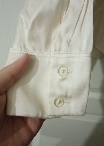 Bej saten Kadın Gömlek Uzun Kollu - Görsel 5