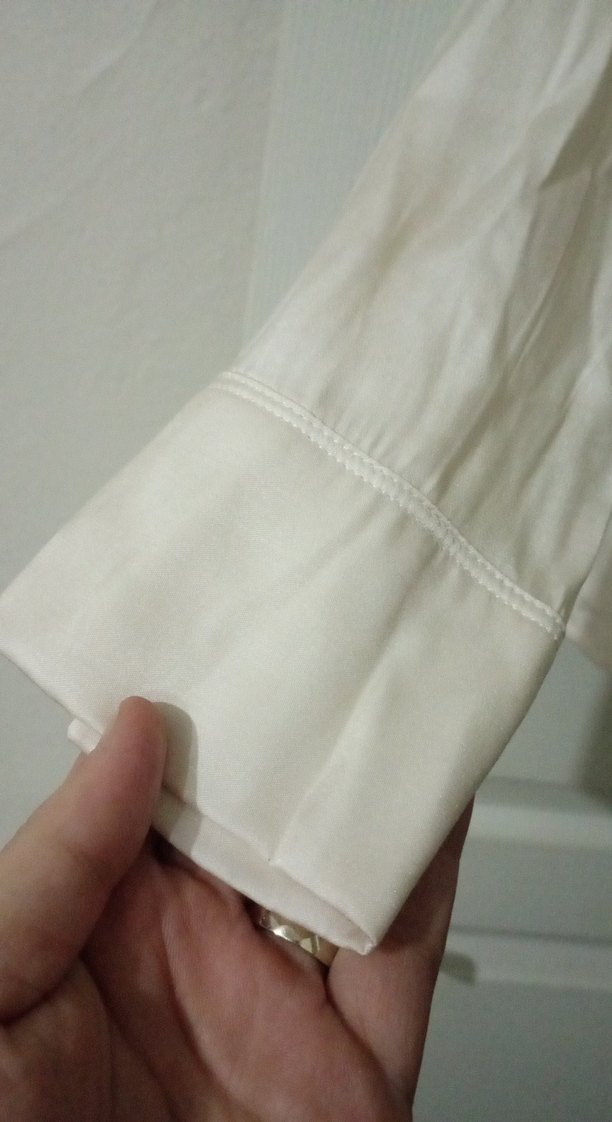 Bej saten Kadın Gömlek Uzun Kollu - Görsel 4