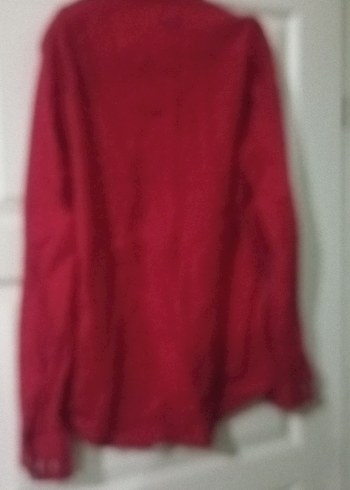 Kırmızı Düğmeli Uzun Kollu kadın Gömlek - Görsel 6