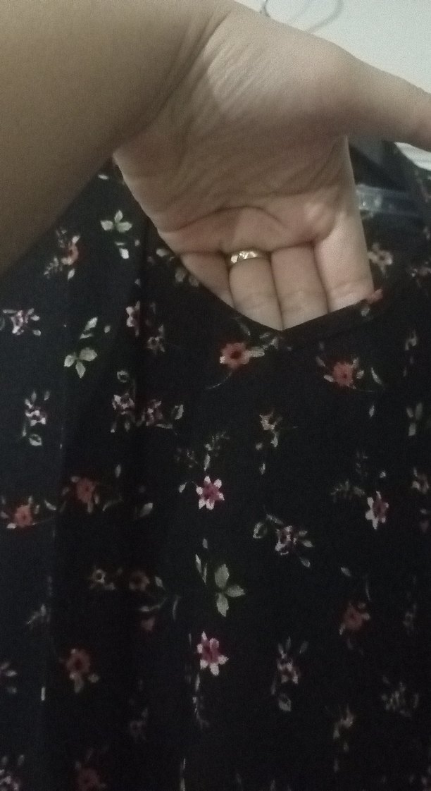 Siyah Çiçekli Uzun V Yaka Elbise - Görsel 5