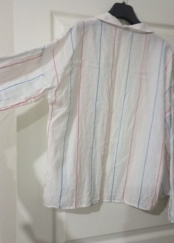 Kadın Beyaz Keten Uzun Kollu Gömlek - Görsel 6