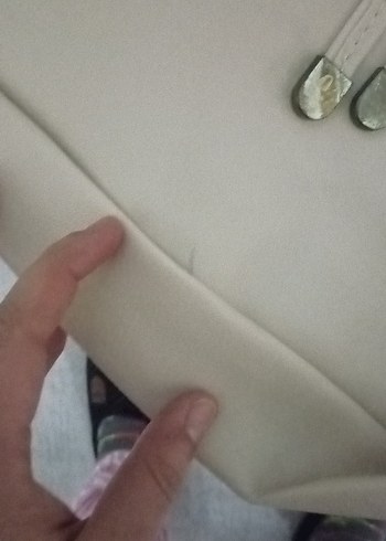 Beyaz Deri Fermuarlı Kadın Çanta - Görsel 7