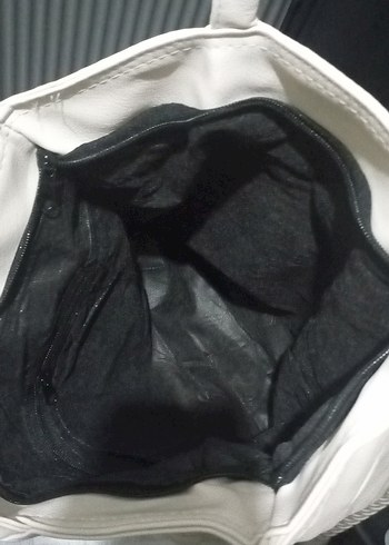 Beyaz Deri Fermuarlı Kadın Çanta - Görsel 3