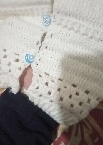 Kızlar ve erkek bebekler için beyaz kısa kollu örgü hırka - Görsel 3