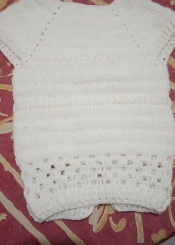 Kızlar ve erkek bebekler için beyaz kısa kollu örgü hırka - Görsel 2