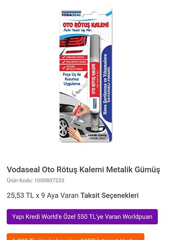 Vodaseal Metalik Beyaz Oto Rötuş Kalemi - Görsel 4