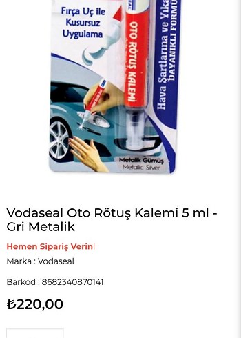Vodaseal Metalik Beyaz Oto Rötuş Kalemi - Görsel 3