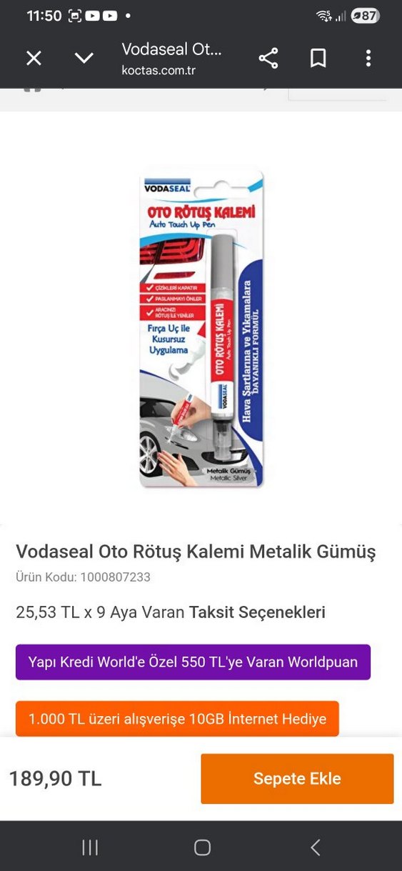Vodaseal Metalik Beyaz Oto Rötuş Kalemi - Görsel 4