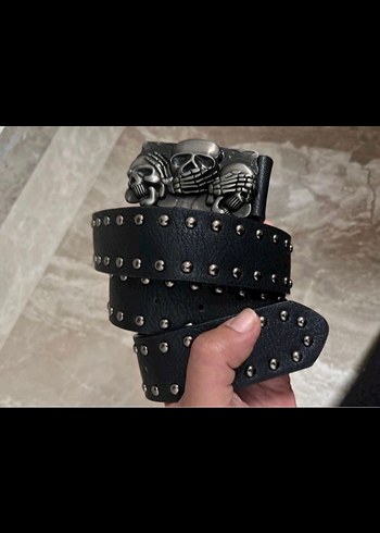 Beden Kafatası Tokalı Siyah Punk Kemer