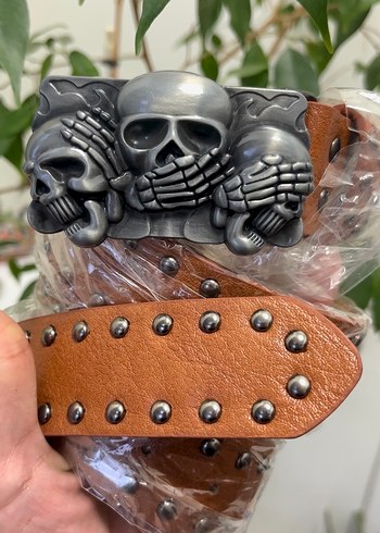 American Vintage Kahverengi Deri Rock Punk Tokalı Kemer