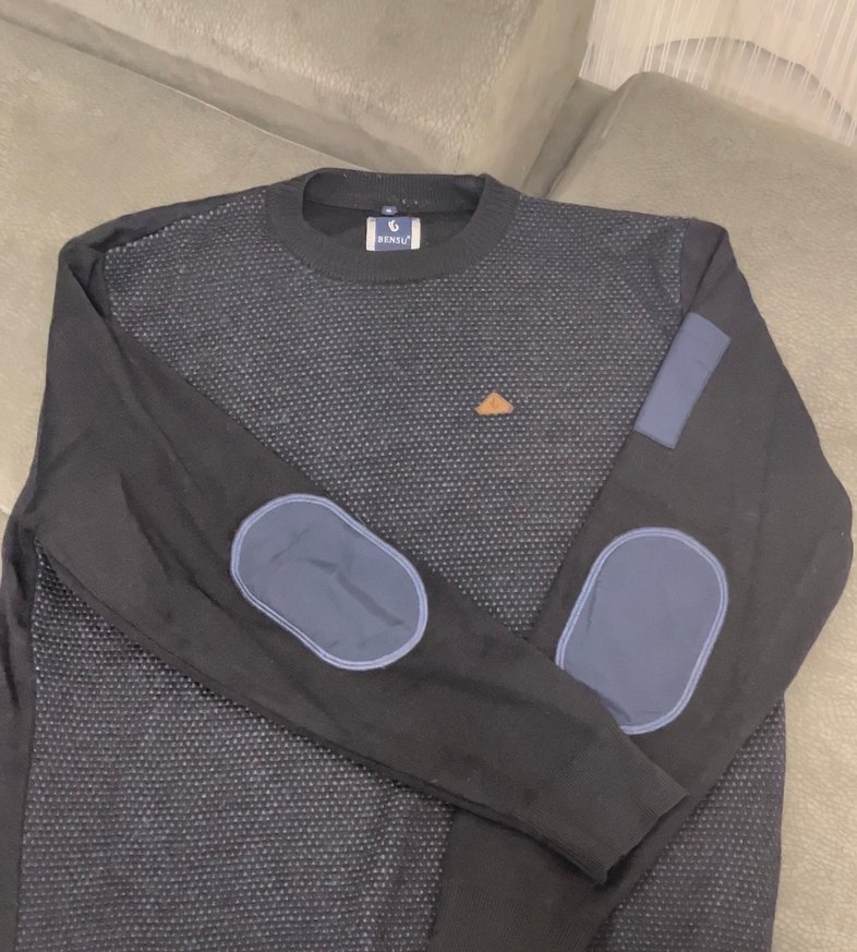 Siyah Erkek Triko Sweatshirt, Bisiklet Yaka, Uzun Kollu - Görsel 3