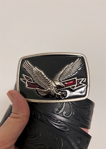 Vintage Siyah metal kartal tokalı Kemer - Görsel 3