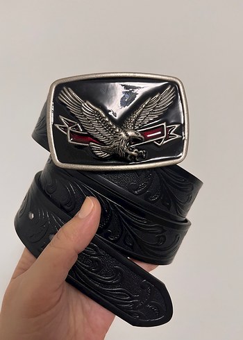 Vintage Siyah metal kartal tokalı Kemer - Görsel 2