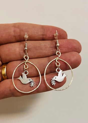 Gümüş kaplama Bohem  güvercin Figürlü Midi Küpe - Görsel 3