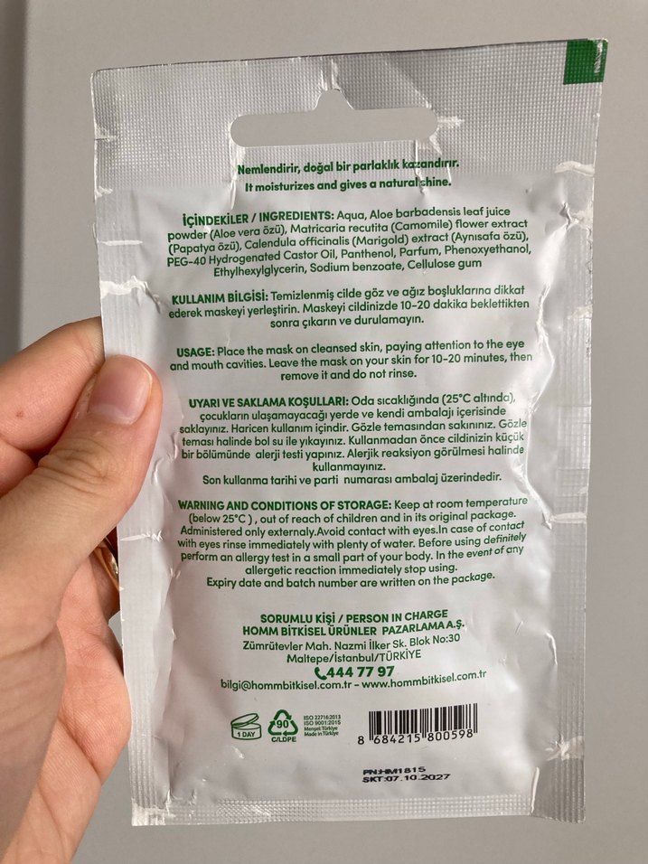 Aloe Vera Kağıt Yüz Maskesi - Görsel 2