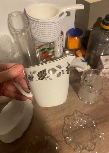 Vintage Beyaz Porselen Sosluk ve Tabak karışık set - Görsel 7