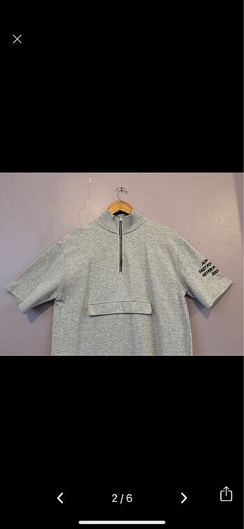 Pull&Bear Gri half zipper spor tunik elbise - Görsel 2