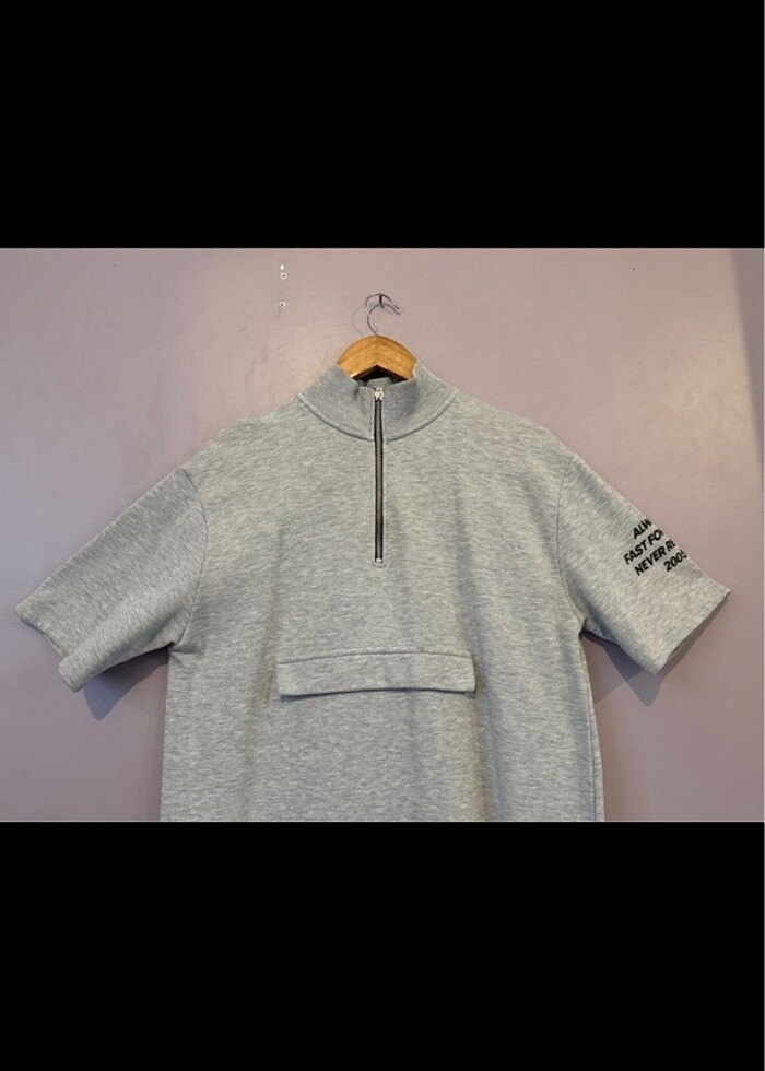 Pull&Bear Gri half zipper spor tunik elbise - Görsel 2