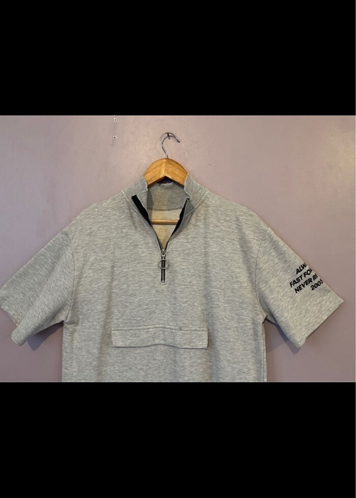 Pull&Bear Gri half zipper spor tunik elbise - Görsel 3