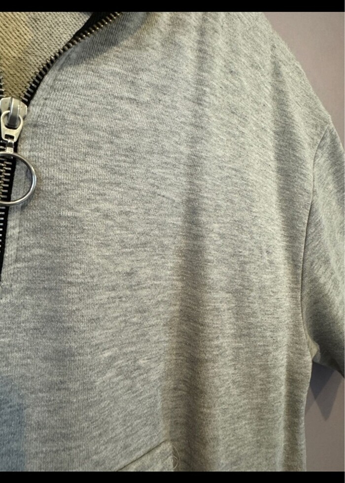 Pull&Bear Gri half zipper spor tunik elbise - Görsel 4