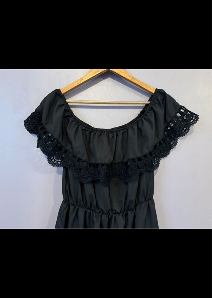 Güpürlü omuzlu yazlık mini elbise - Görsel 2