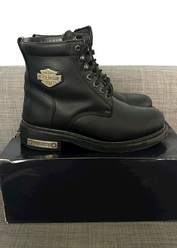 Siyah Deri Biker Platform Topuklu Kadın Bot - Görsel 6