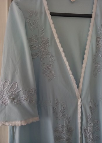 Nakışlı Uzun Mavi Bohem Kadın Sabahlık - Görsel 5