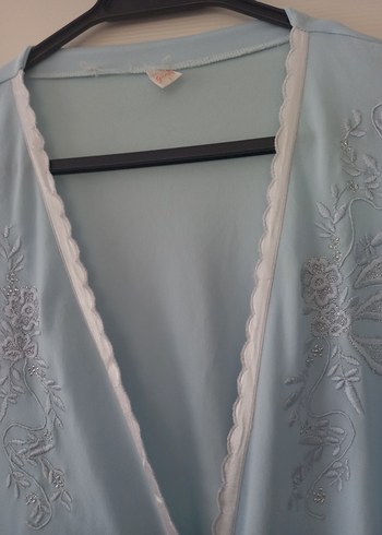 Nakışlı Uzun Mavi Bohem Kadın Sabahlık - Görsel 4