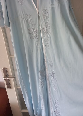 Nakışlı Uzun Mavi Bohem Kadın Sabahlık - Görsel 6