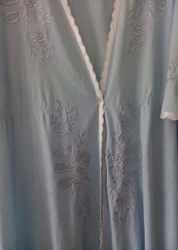 Nakışlı Uzun Mavi Bohem Kadın Sabahlık - Görsel 3