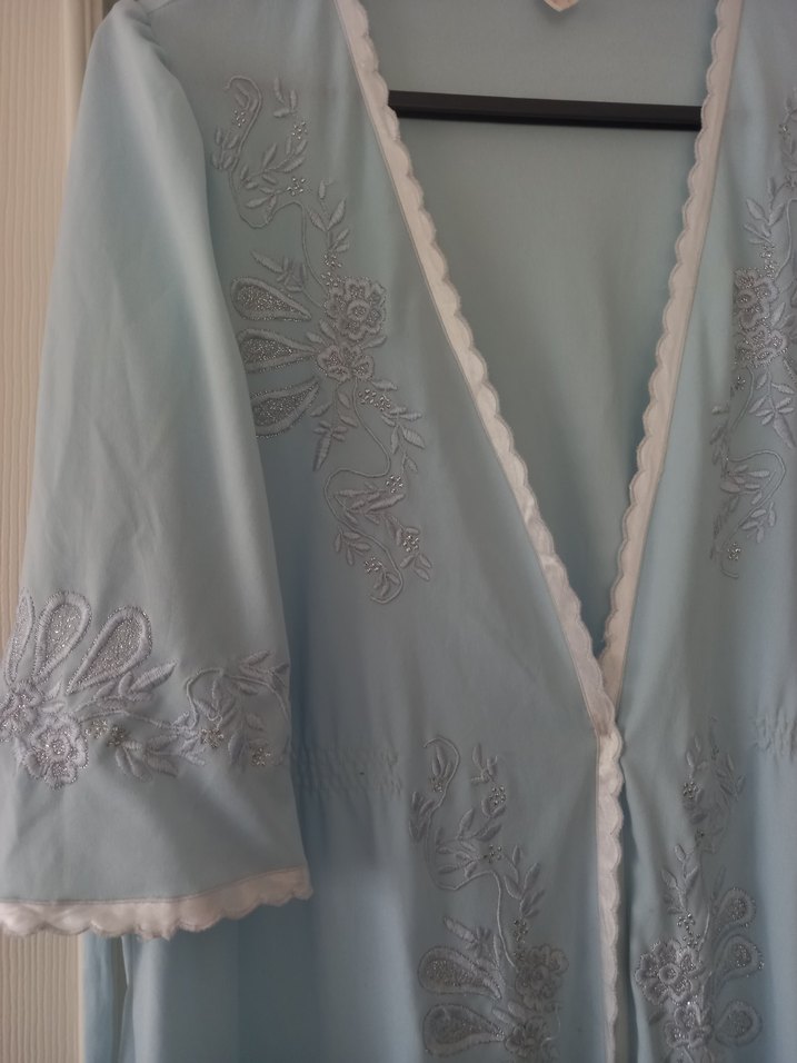 Nakışlı Uzun Mavi Bohem Kadın Sabahlık - Görsel 5