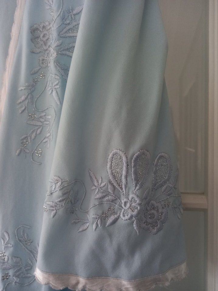 Nakışlı Uzun Mavi Bohem Kadın Sabahlık - Görsel 2