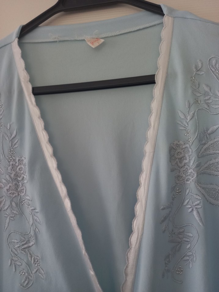 Nakışlı Uzun Mavi Bohem Kadın Sabahlık - Görsel 4