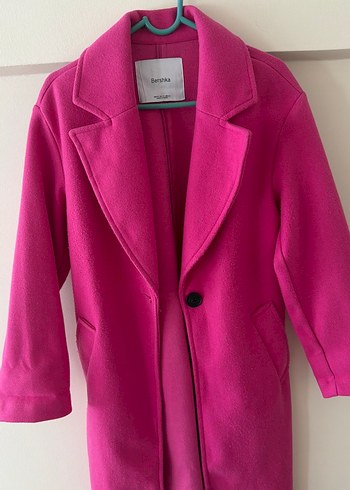 Uzun Fuşya Kadın Kaban - Görsel 5