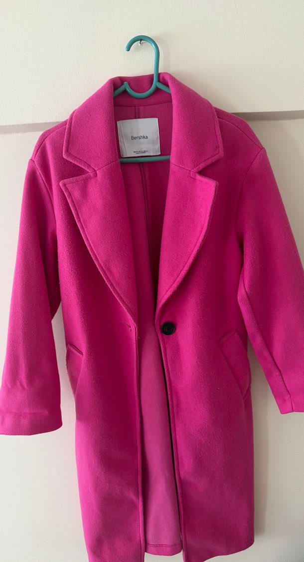 Uzun Fuşya Kadın Kaban - Görsel 5