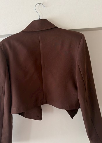 Düğmeli Kısa Kahverengi Kadın Blazer - Görsel 4