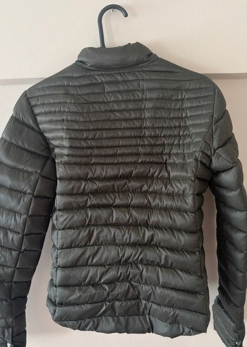 Yüksek Yakalı Fermuarlı kaz tüylü haki Kadın Mont - Görsel 5