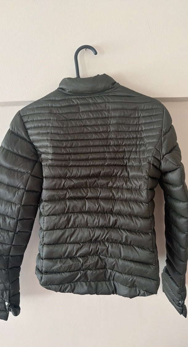 Yüksek Yakalı Fermuarlı kaz tüylü haki Kadın Mont - Görsel 5