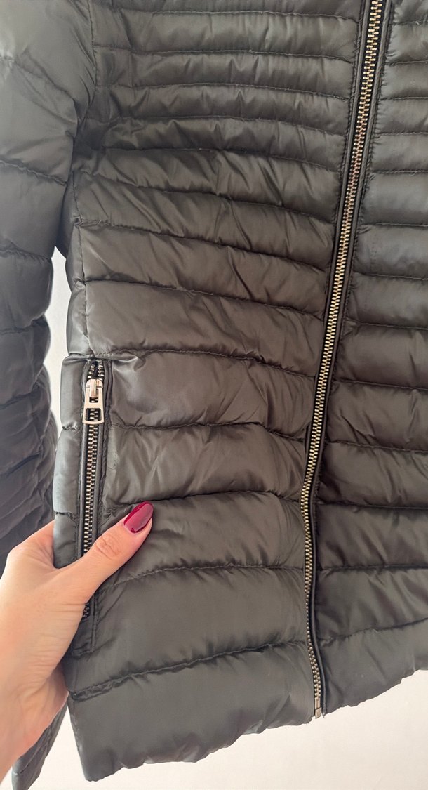 Yüksek Yakalı Fermuarlı kaz tüylü haki Kadın Mont - Görsel 3