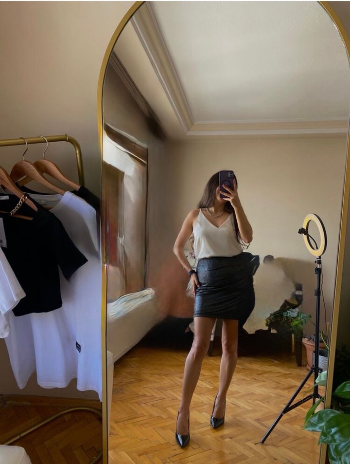 Glitter mini etek gümüş - Görsel 2