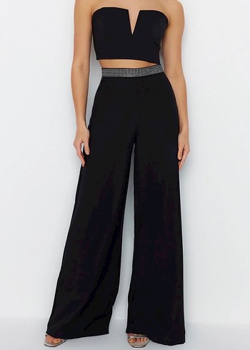 Kadın Siyah Kemerli Kumaş Pantolon - Görsel 2