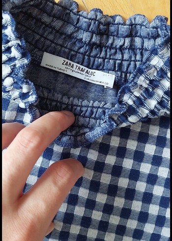 m Beden lacivert Renk Zara Ekoseli Kısa Kollu Elbise