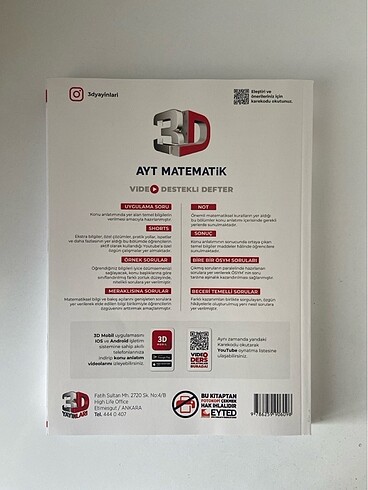 3D Yayınları AYT Matematik Video Destekli Defter