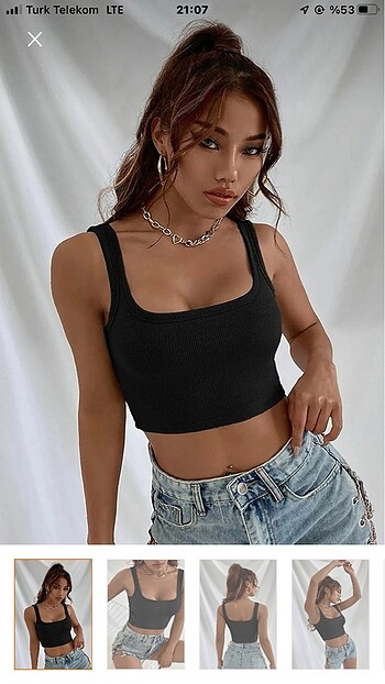 Kadın Siyah Askılı Crop Blüz