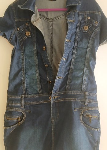 Diğer Kızlar için Lacivert Kısa Kollu Denim Tulum