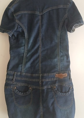 Standart Beden Beden Kızlar için Lacivert Kısa Kollu Denim Tulum