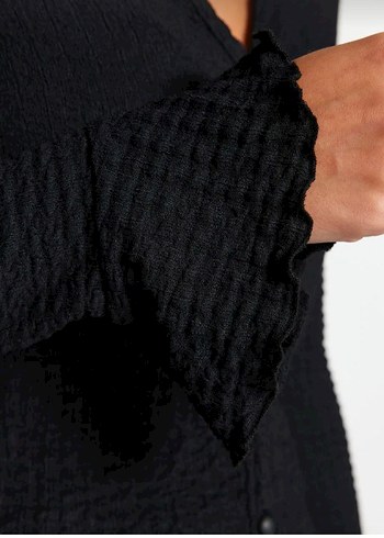 xl Beden Uzun Kollu Siyah Düğmeli V Yaka Kadın Gömlek